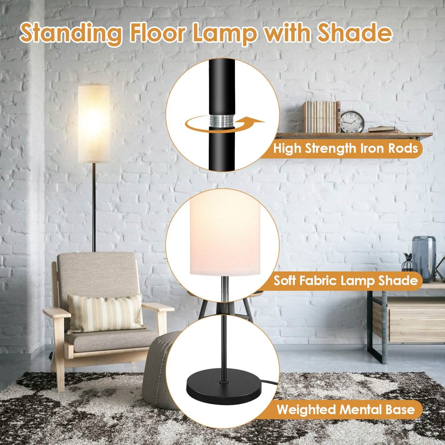 3200K Warm Yellow Light Modern Standing Lamp with Foot Switch 6W Bulb DailySale