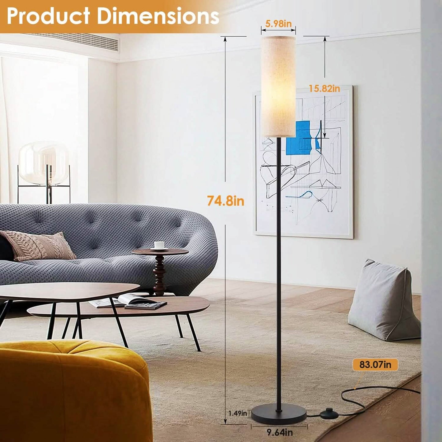 3200K Warm Yellow Light Modern Standing Lamp with Foot Switch 6W Bulb DailySale
