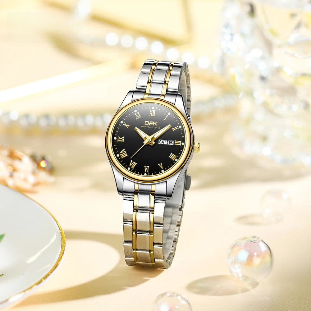 Women's Two Tone Stainless Steel Watch With Day Date BandsCo Straps