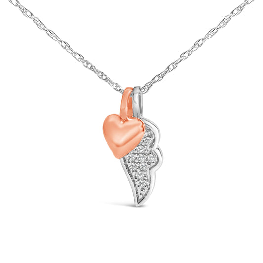14K Rose Gold Plated Sterling Silver 1/10 Cttw Diamond Heart & Wing Pendant Necklace Bids.com