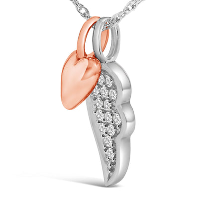 14K Rose Gold Plated Sterling Silver 1/10 Cttw Diamond Heart & Wing Pendant Necklace Bids.com