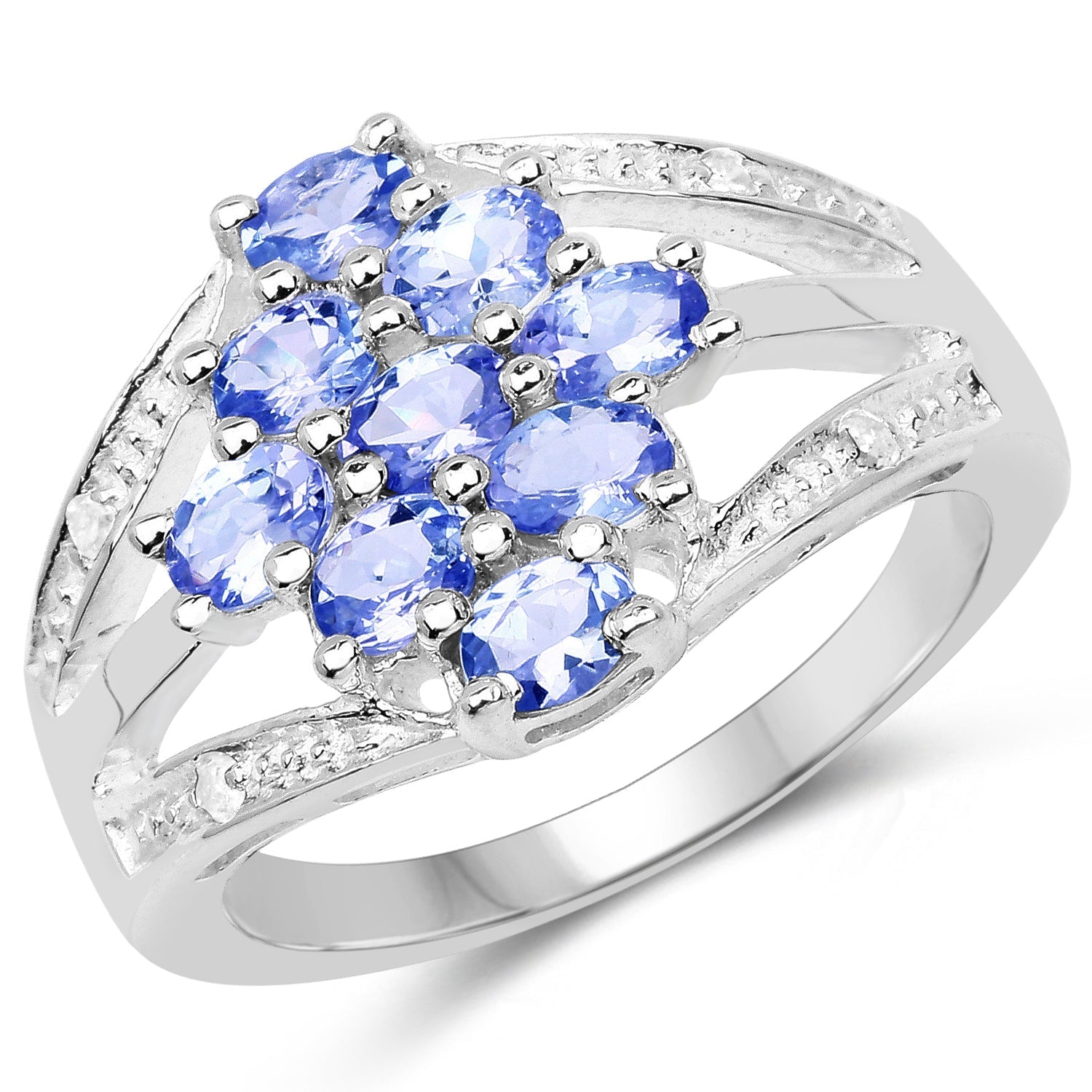 1.59 Carat Genuine Tanzanite and White Topaz .925 Sterling Silver Ring Bids.com