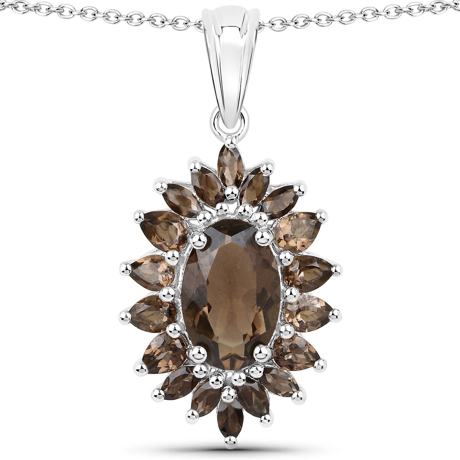 16.36 Carat Genuine Smoky Quartz .925 Sterling Silver 3 Piece Jewelry Set (Ring, Earrings, and Pendant w/ Chain) Bids.com
