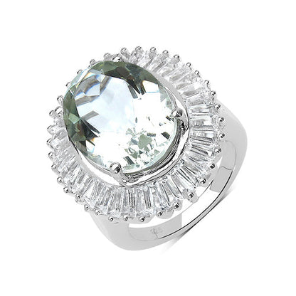 11.14 Carat Genuine Green Amethyst and White Topaz .925 Sterling Silver Ring Bids.com