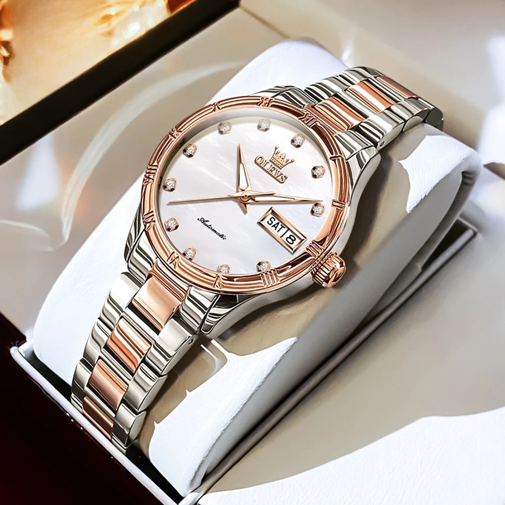 Women's Automatic Two Tone Stainless Steel Watch Pearl BandsCo Straps