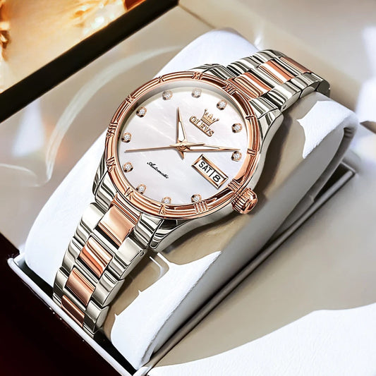 Women's Automatic Two Tone Stainless Steel Watch Pearl BandsCo Straps