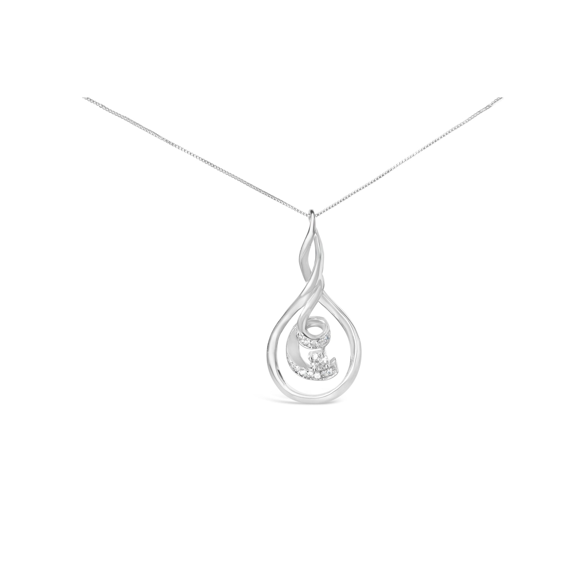 Espira 10K White Gold 1/8 cttw Round Cut Diamond Layered Spiral Pendant Necklace (I-J, I1-I2) Bids.com