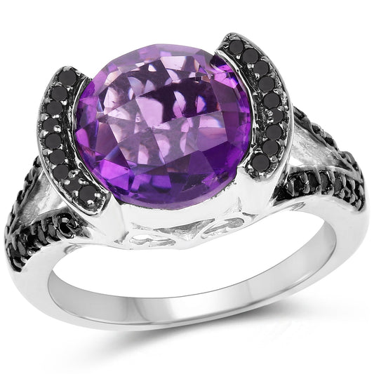3.24 Carat Genuine Amethyst & Black Diamond .925 Sterling Silver Ring Bids.com