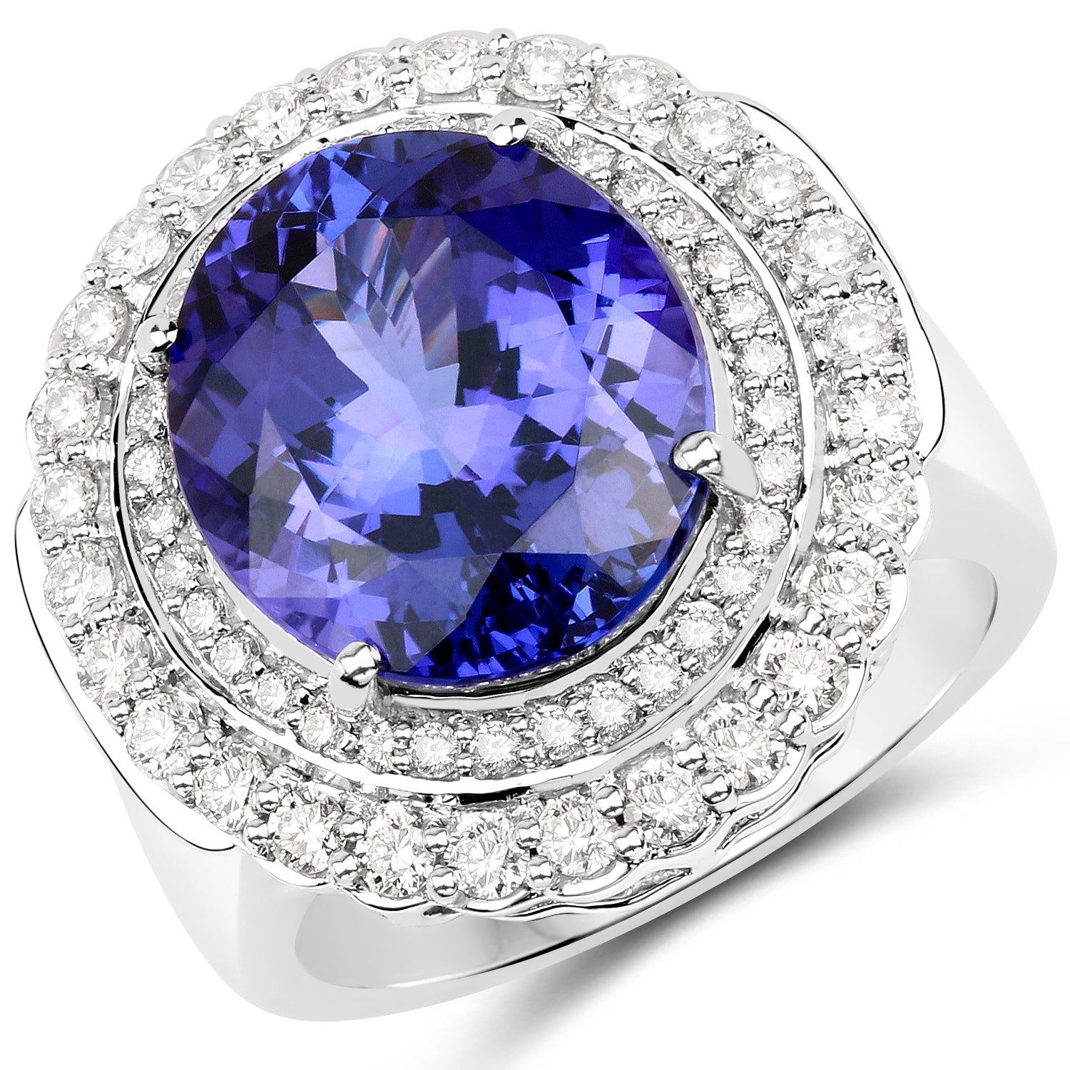 10.79 Carat Genuine Tanzanite and White Diamond 18K White Gold Ring Bids.com