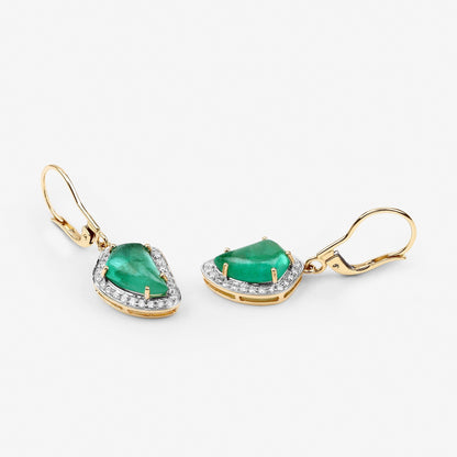 6.40 Carat Genuine Colombian Emerald and White Diamond 14K Yellow Gold Earrings Bids.com