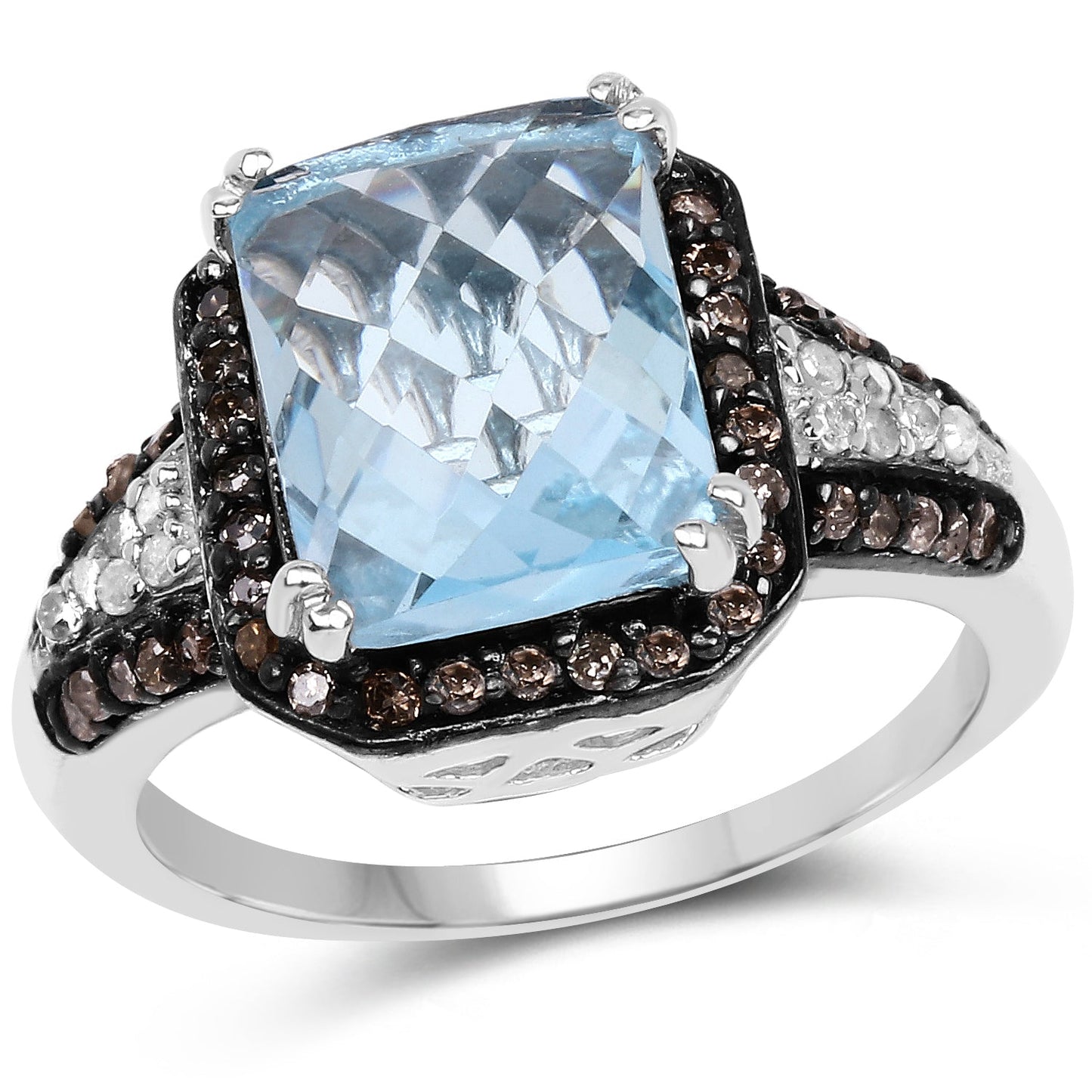 4.33 Carat Genuine Swiss Blue Topaz, Champagne Diamond & White Diamond .925 Sterling Silver Ring Bids.com