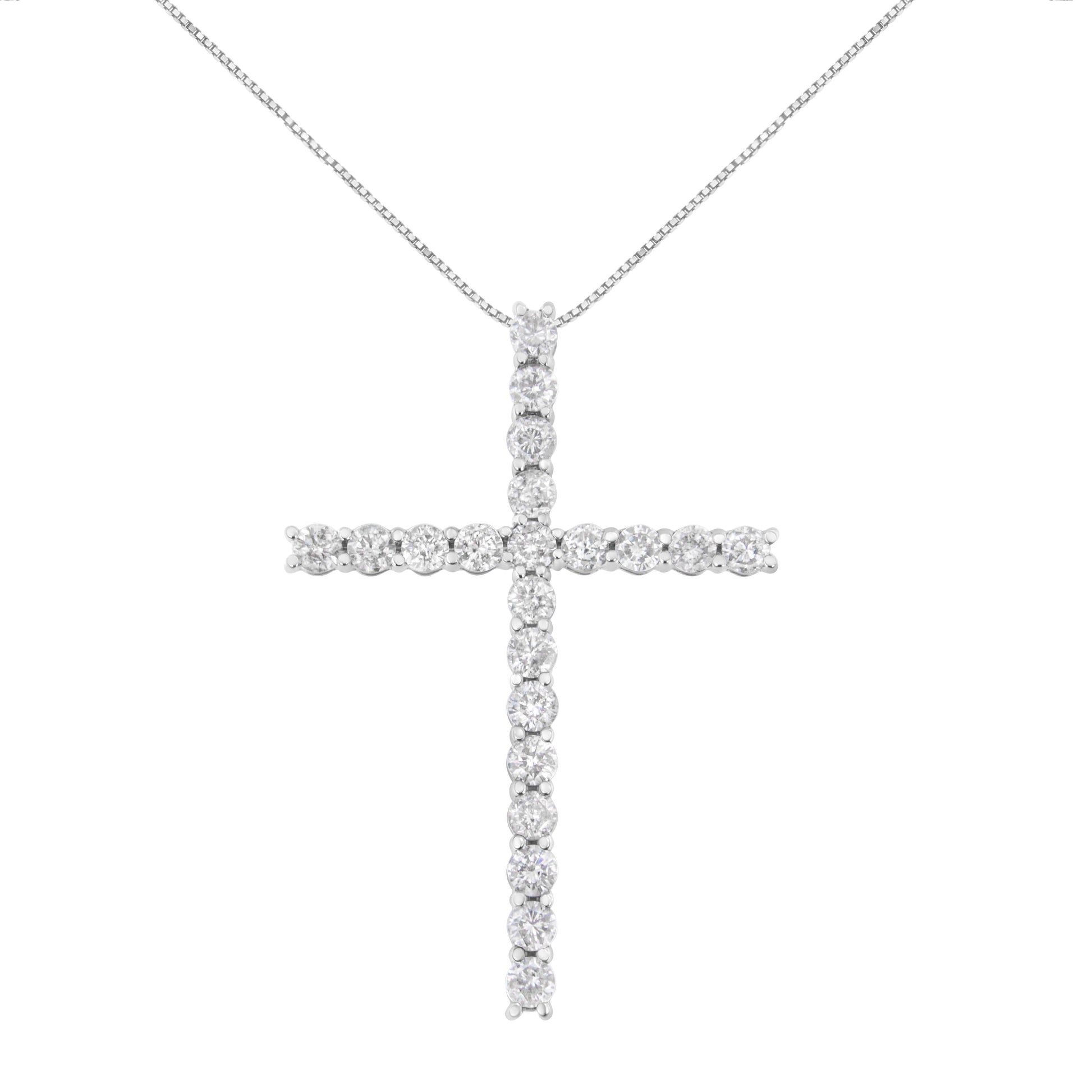 .925 Sterling Silver 4.0 Cttw Diamond 2-1/4" Cross Pendant with Box Chain Necklace (I-J Color, I1-I2 Clarity) - 18" Bids.com