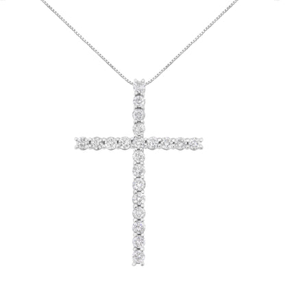 .925 Sterling Silver 4.0 Cttw Diamond 2-1/4" Cross Pendant with Box Chain Necklace (I-J Color, I1-I2 Clarity) - 18" Bids.com