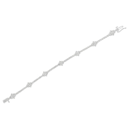 .925 Sterling Silver 1.0 cttw Miracle-Set Diamond Floral Station Tennis Bracelet (I-J Color, I3 Clarity) - 7-1/2" Bids.com