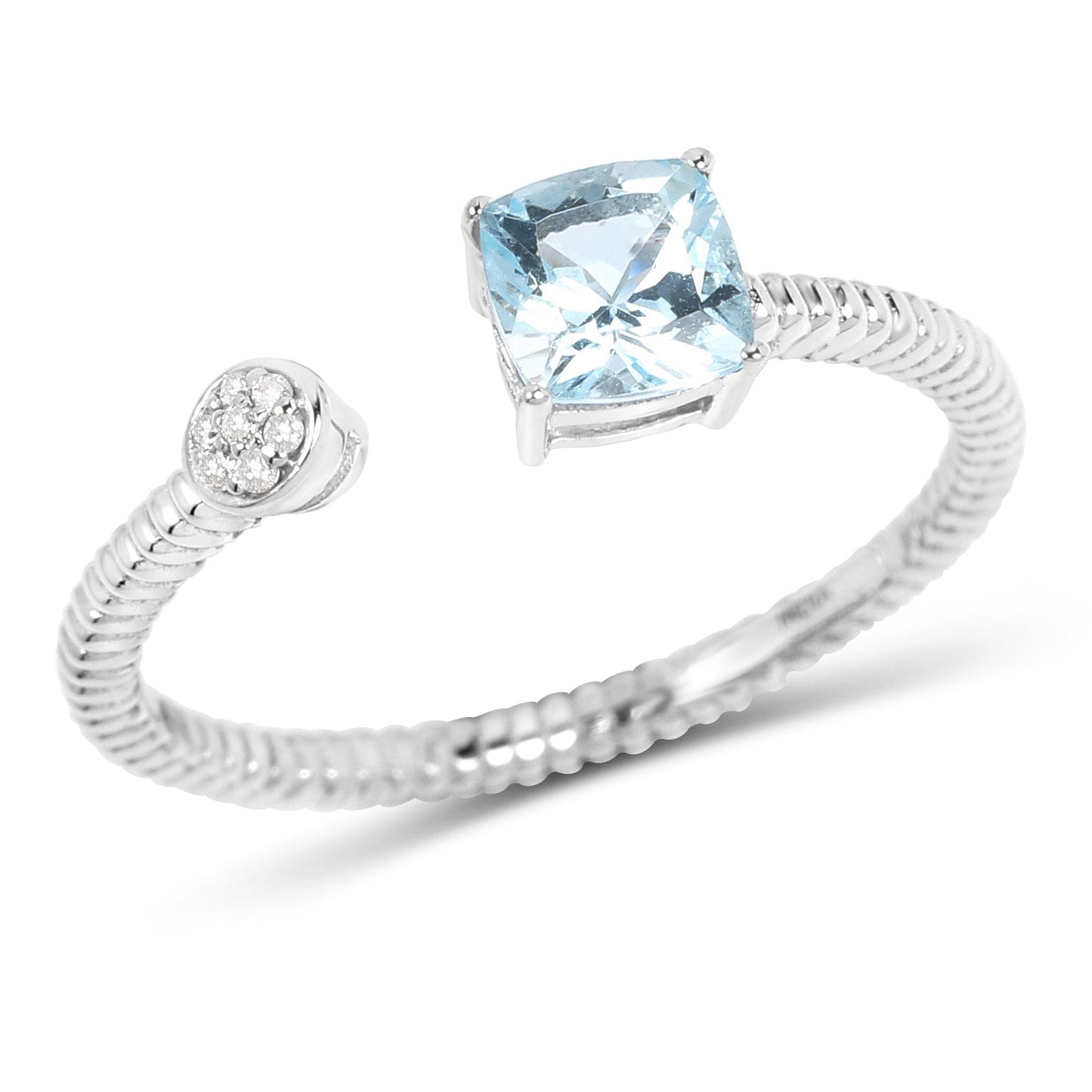 0.52 Carat Genuine Aquamarine and White Diamond 14K White Gold Ring Bids.com