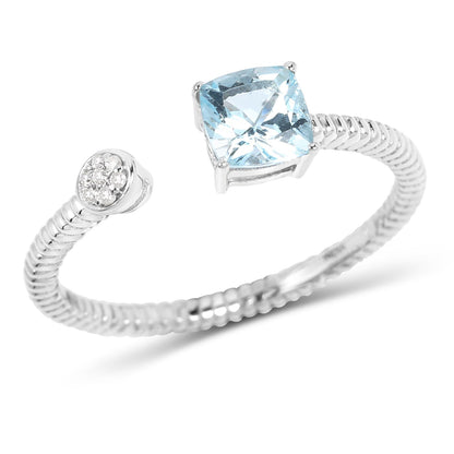 0.52 Carat Genuine Aquamarine and White Diamond 14K White Gold Ring Bids.com