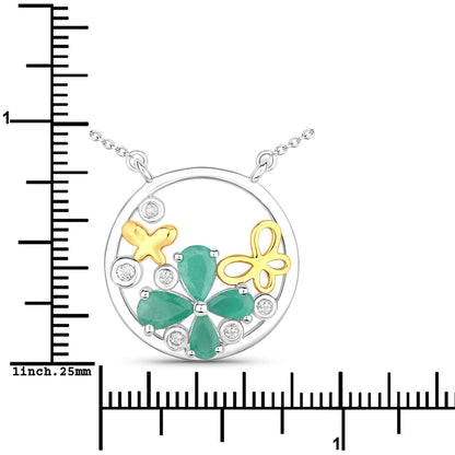 1.35 Carat Genuine Emerald and White Topaz .925 Sterling Silver Pendant Bids.com