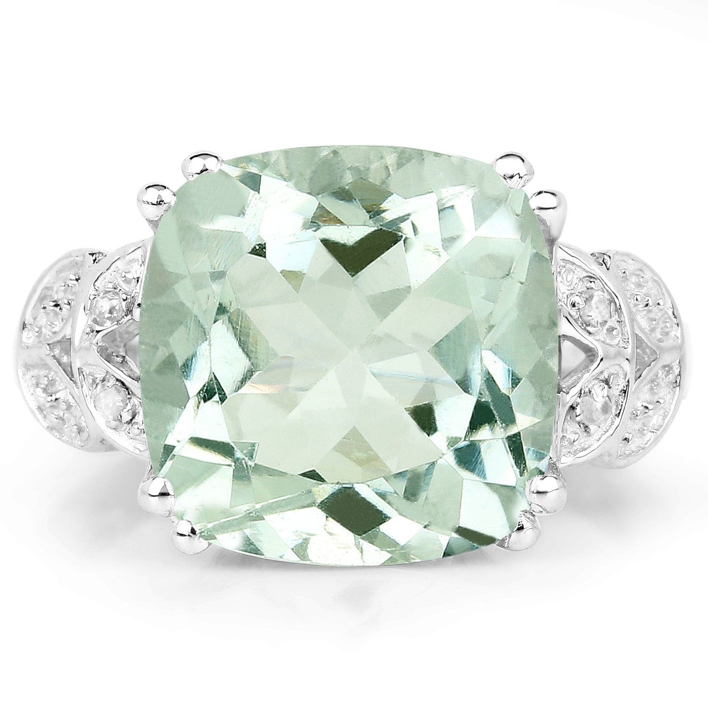 5.52 Carat Genuine Green Amethyst and White Diamond .925 Sterling Silver Ring Bids.com