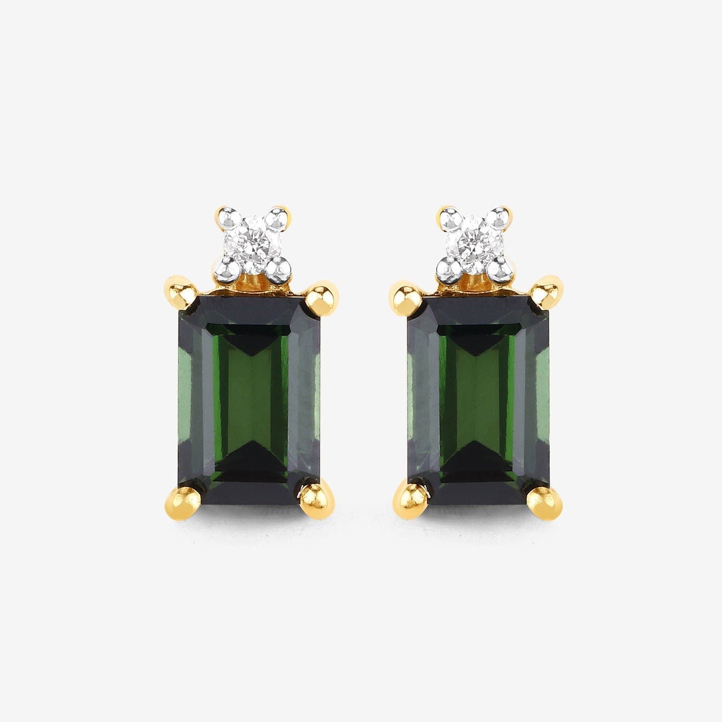 1.24 Carat Genuine Green Tourmaline and White Diamond 14K Yellow Gold Earrings Bids.com