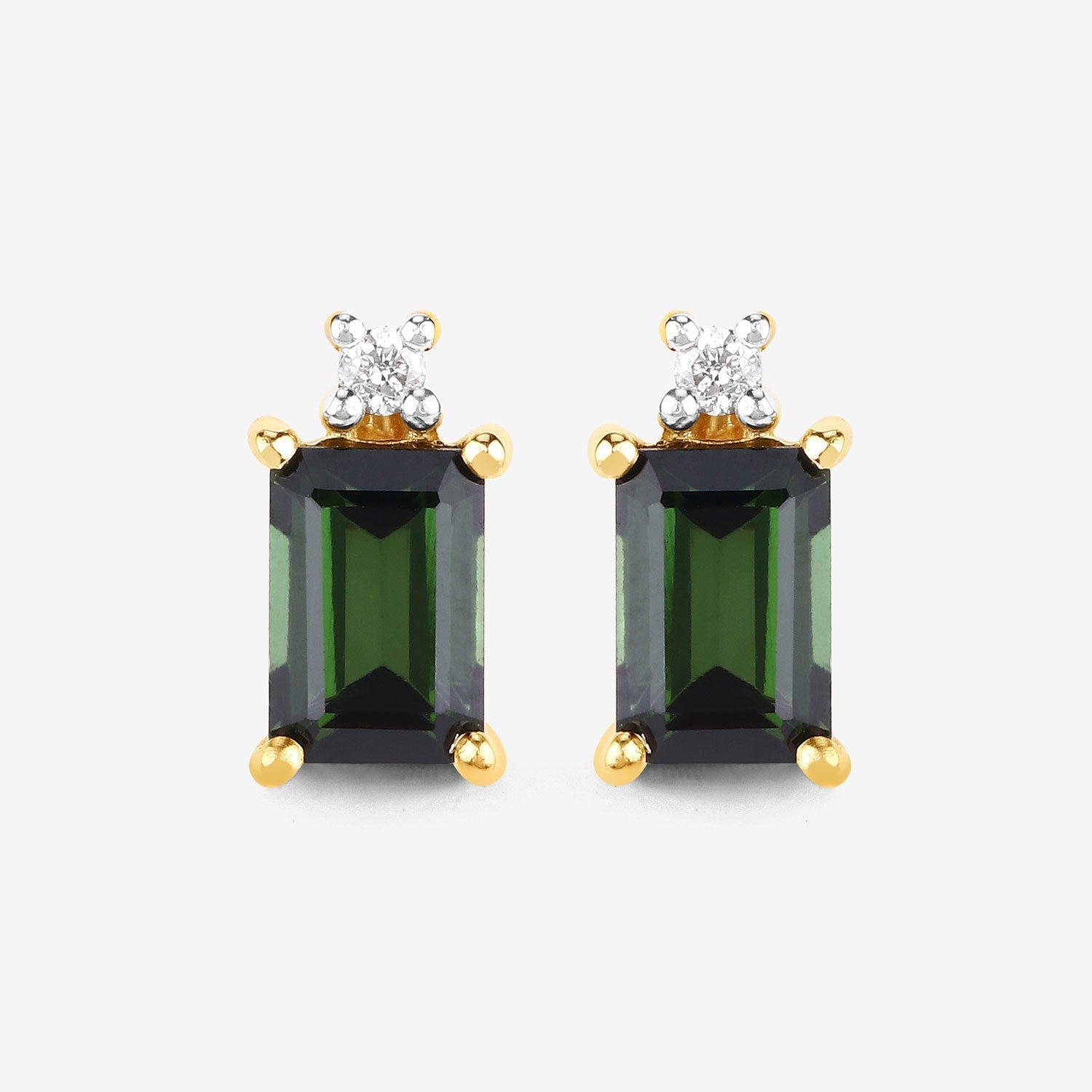 1.24 Carat Genuine Green Tourmaline and White Diamond 14K Yellow Gold Earrings Bids.com