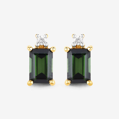 1.24 Carat Genuine Green Tourmaline and White Diamond 14K Yellow Gold Earrings Bids.com