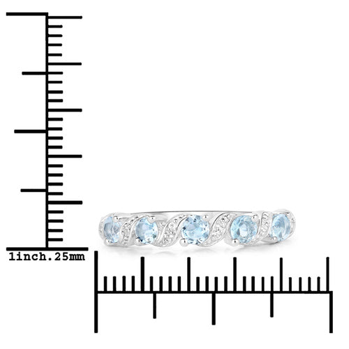 0.54 Carat Genuine Aquamarine and White Topaz .925 Sterling Silver Ring Bids.com