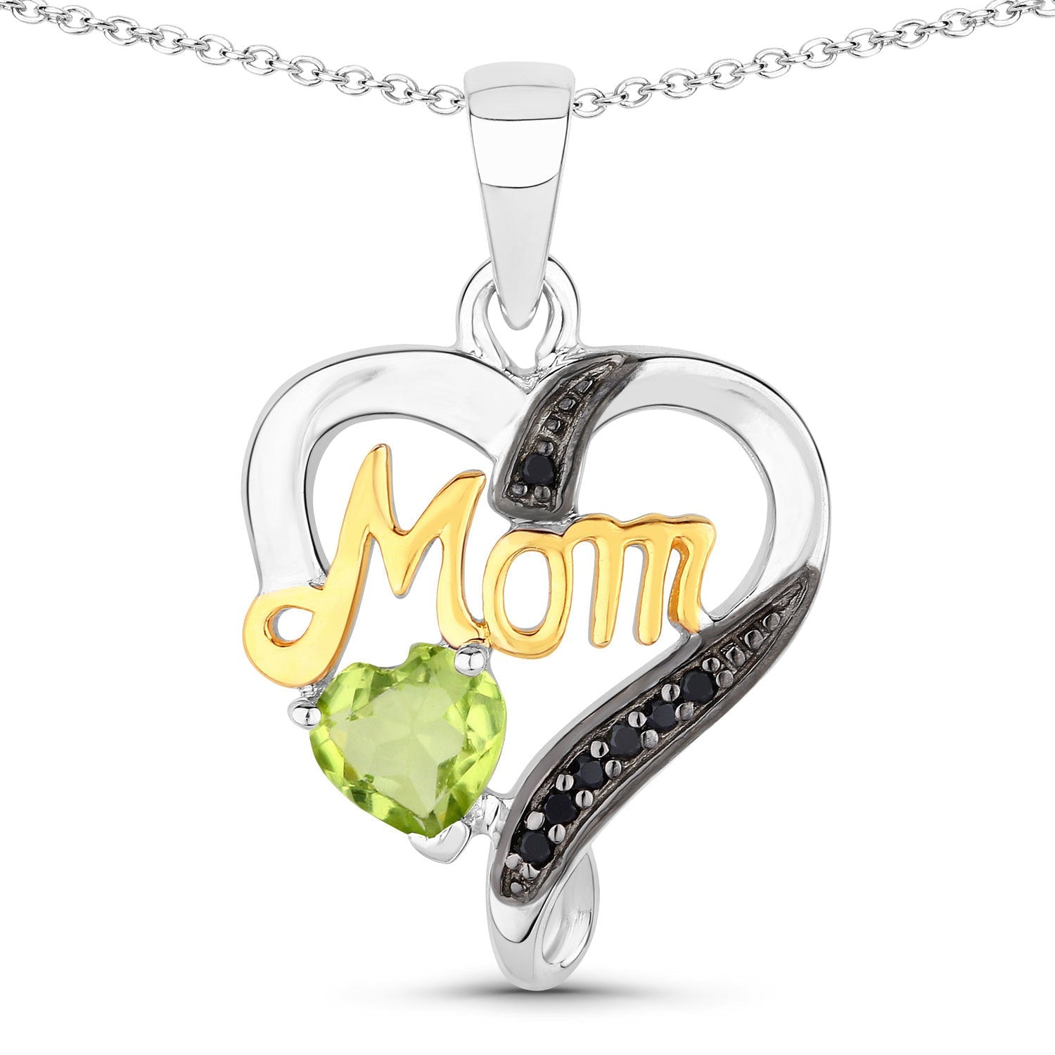 0.49 Carat Genuine Peridot and Black Spinel .925 Sterling Silver Pendant Bids.com