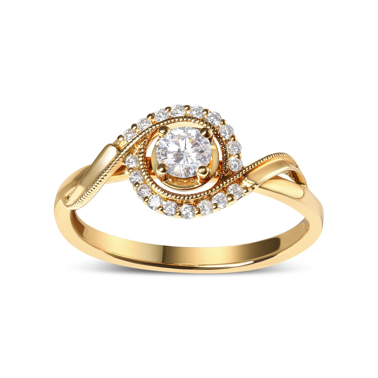 14K Yellow Gold 1/3 Cttw Diamond Solitaire and Halo Swirl Engagement Ring (G-H Color, VS2-SI1 Clarity)- Size 7 Bids.com