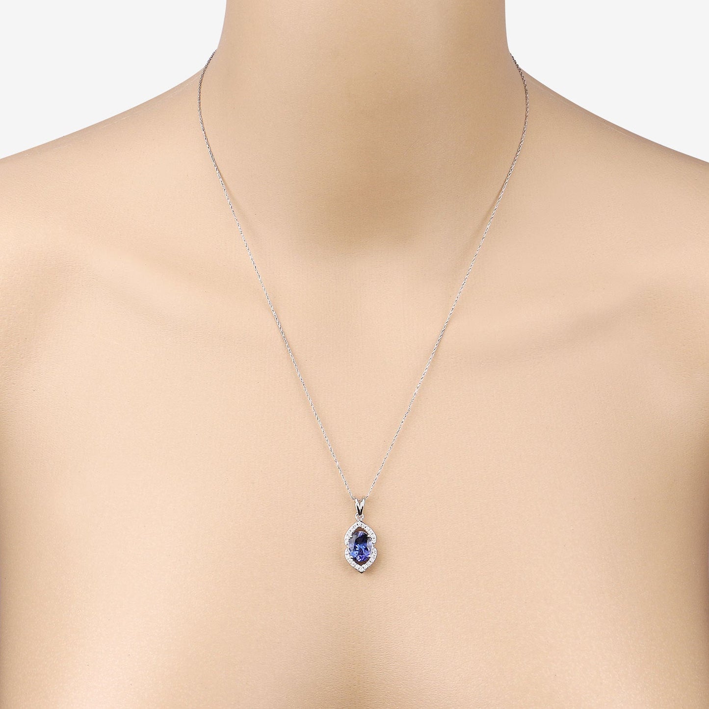 2.44 Carat Genuine Tanzanite and White Diamond 14K White Gold Pendant Bids.com