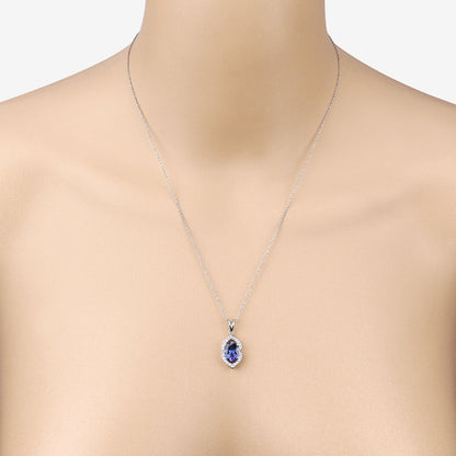 2.44 Carat Genuine Tanzanite and White Diamond 14K White Gold Pendant Bids.com