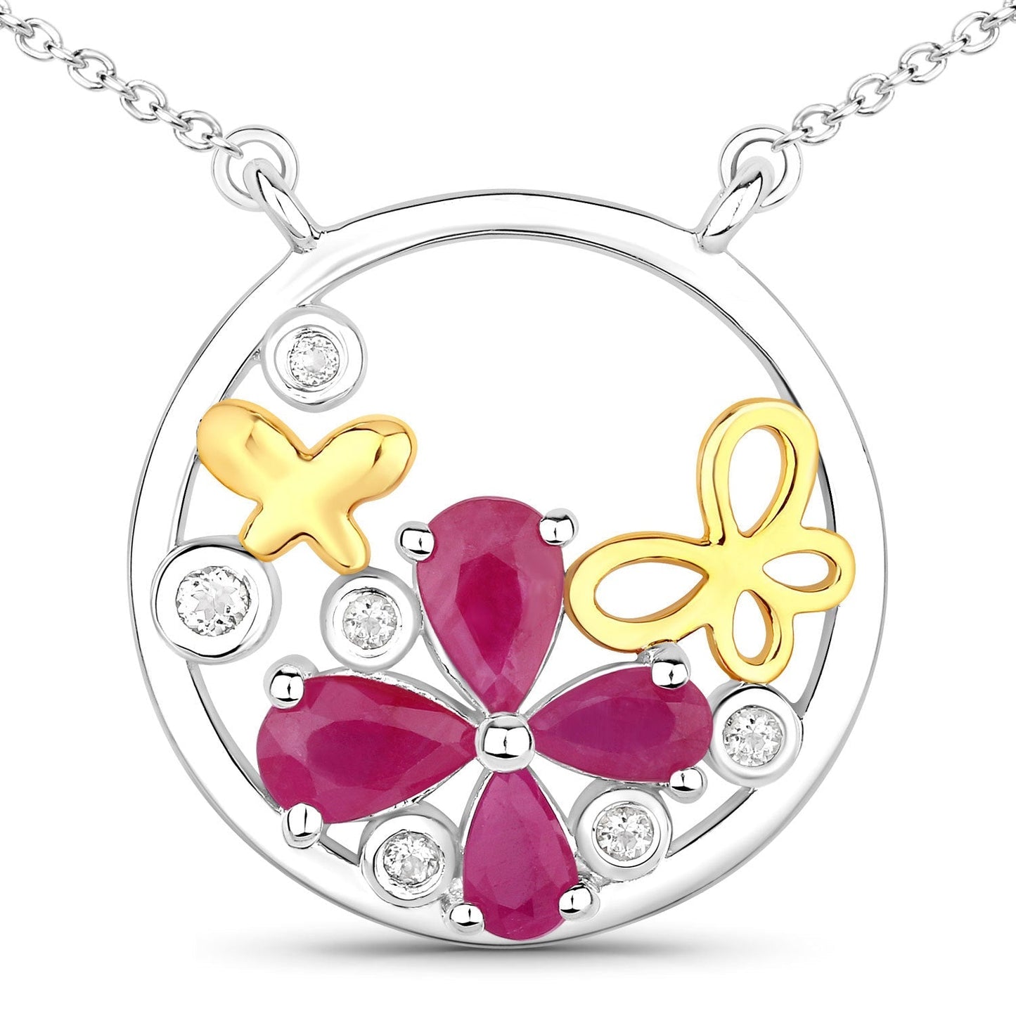 1.47 Carat Genuine Ruby and White Topaz .925 Sterling Silver Pendant Bids.com