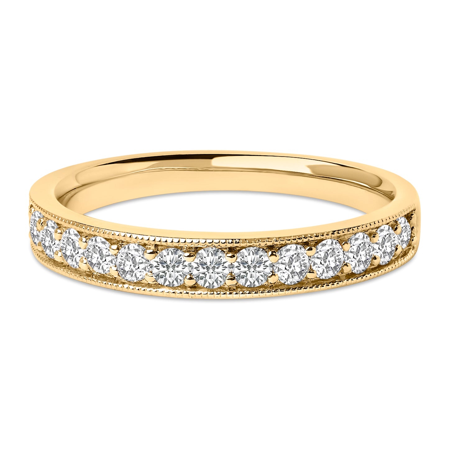 14K Yellow Gold 1/2 Cttw Round Diamond Milgrain Wedding Band Bids.com