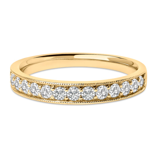 14K Yellow Gold 1/2 Cttw Round Diamond Milgrain Wedding Band Bids.com