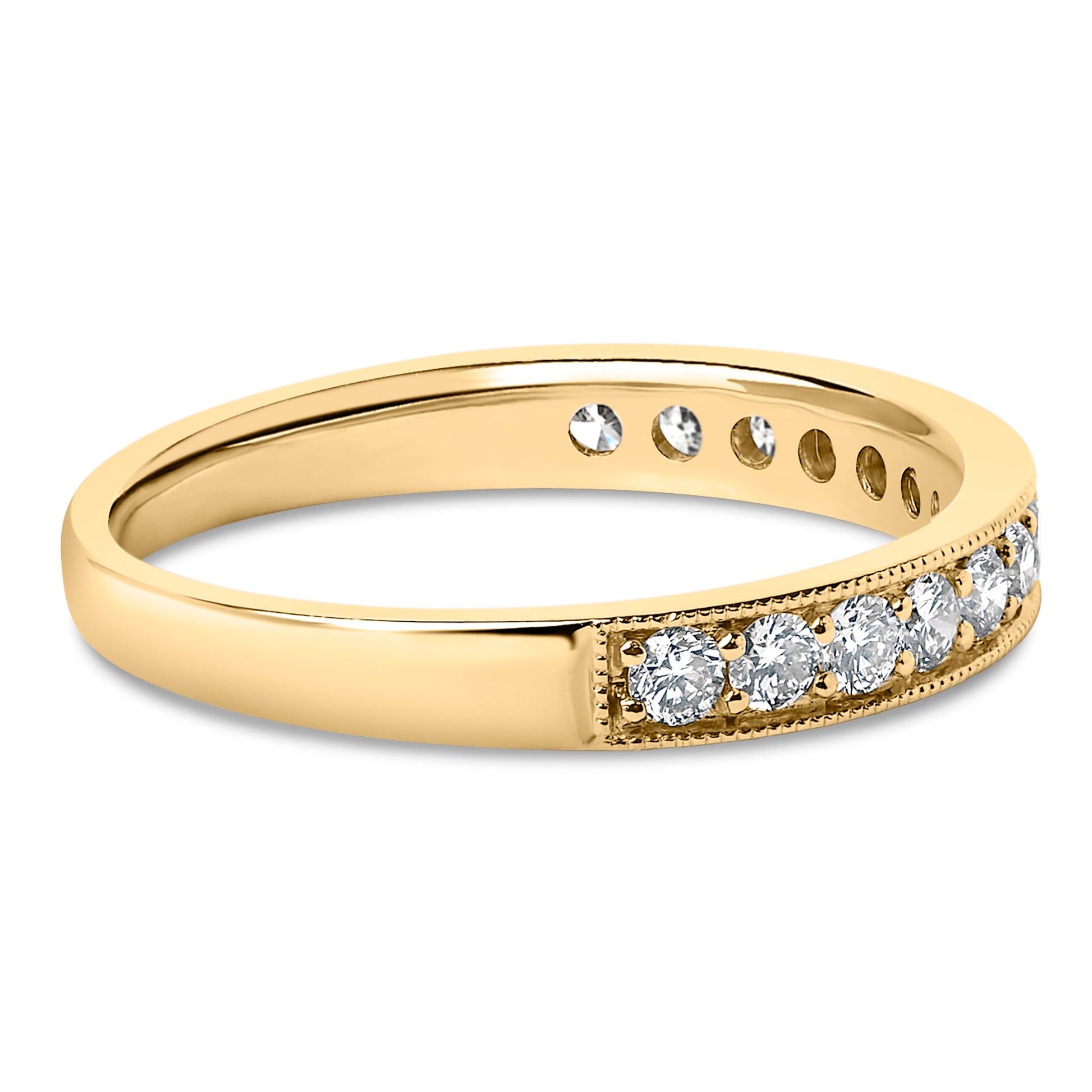 14K Yellow Gold 1/2 Cttw Round Diamond Milgrain Wedding Band Bids.com