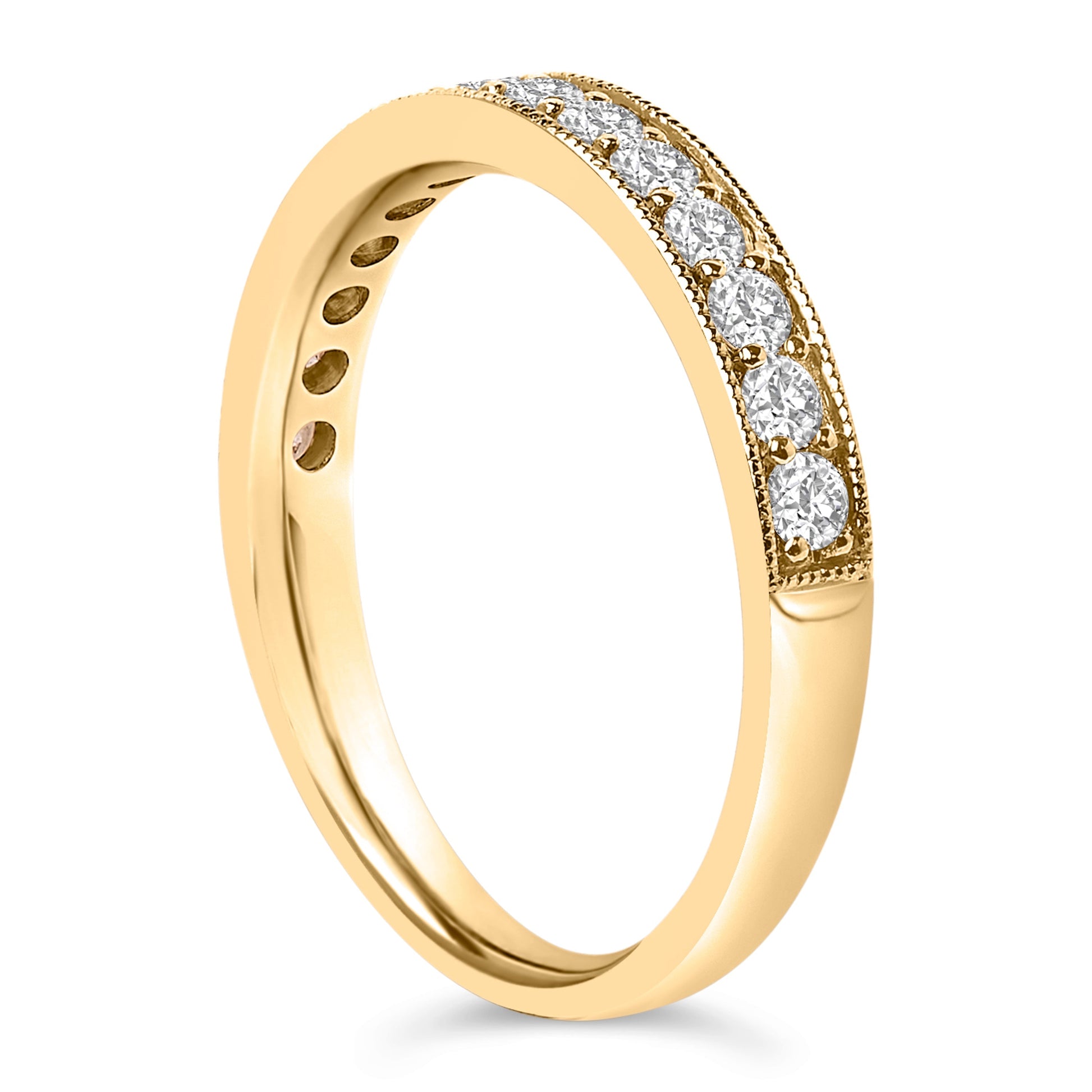 14K Yellow Gold 1/2 Cttw Round Diamond Milgrain Wedding Band Bids.com