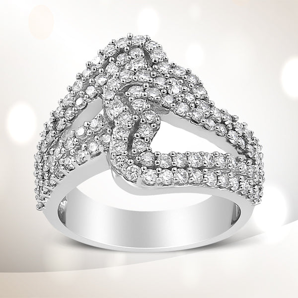 14K White Gold 1 1/2 Cttw Diamond Open Double Heart Bypass Ring Band (H-I Color, VS1-VS2 Clarity) - Ring Size 7 Bids.com