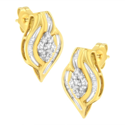 10K Yellow Gold 1/3 cttw Round-Cut Diamond Cluster and Swirl Stud Earrings (J-K Clarity, I2-I3 Color) Bids.com