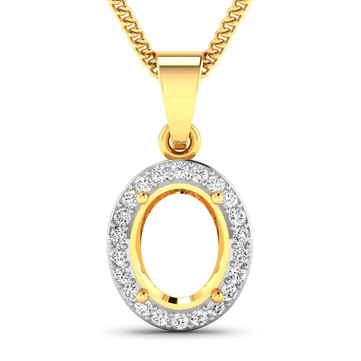0.22 Carat Genuine White Diamond 14K Yellow Gold Semi Mount Pendant - holds 9x7mm Oval Gemstone Bids.com