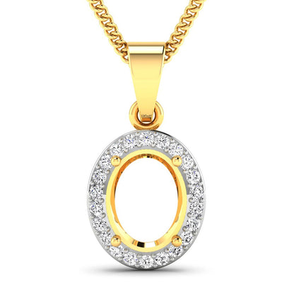0.22 Carat Genuine White Diamond 14K Yellow Gold Semi Mount Pendant - holds 9x7mm Oval Gemstone Bids.com
