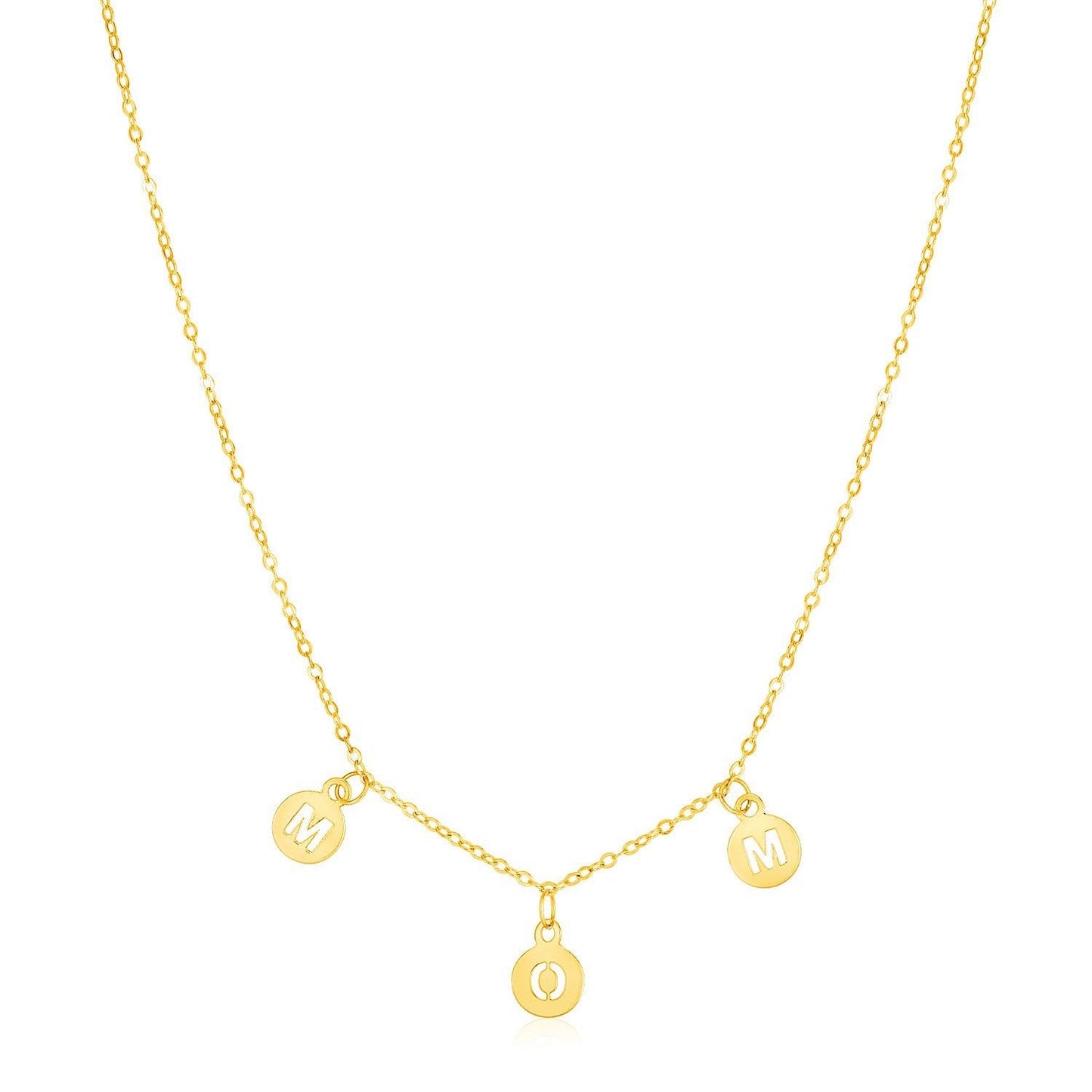 14k Yellow Gold Mom Necklace with Circle Drops Bids.com