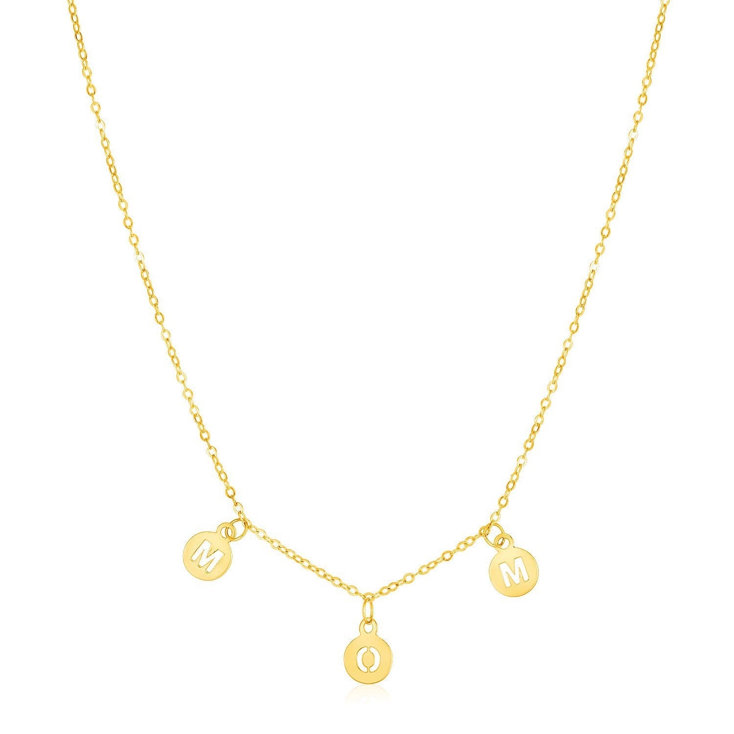 14k Yellow Gold Mom Necklace with Circle Drops Bids.com