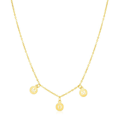 14k Yellow Gold Mom Necklace with Circle Drops Bids.com