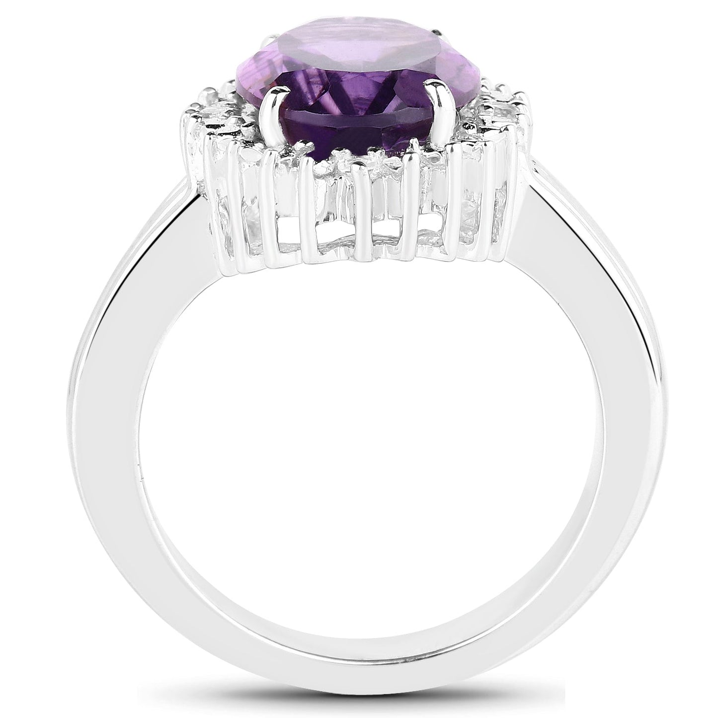 4.99 Carat Genuine Amethyst and White Topaz .925 Sterling Silver Ring Bids.com