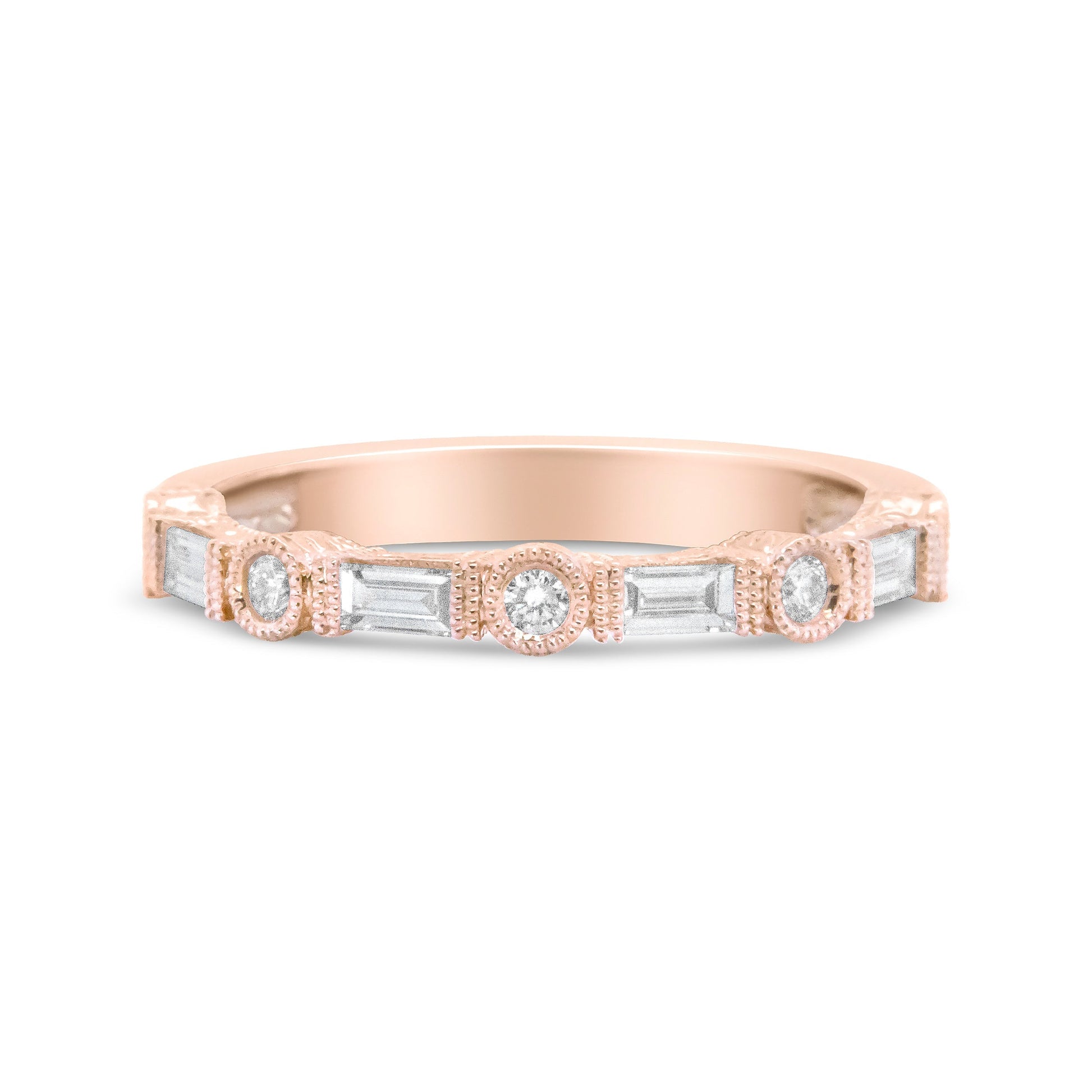 14K Rose Gold 3/8 Cttw Baguette and Round Diamond Bridal Band - (H-I Color, VS1-VS2 Clarity) - Size 6.75 Bids.com