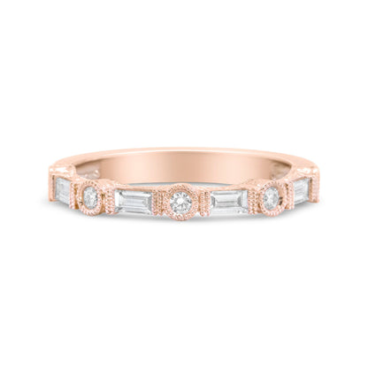 14K Rose Gold 3/8 Cttw Baguette and Round Diamond Bridal Band - (H-I Color, VS1-VS2 Clarity) - Size 6.75 Bids.com