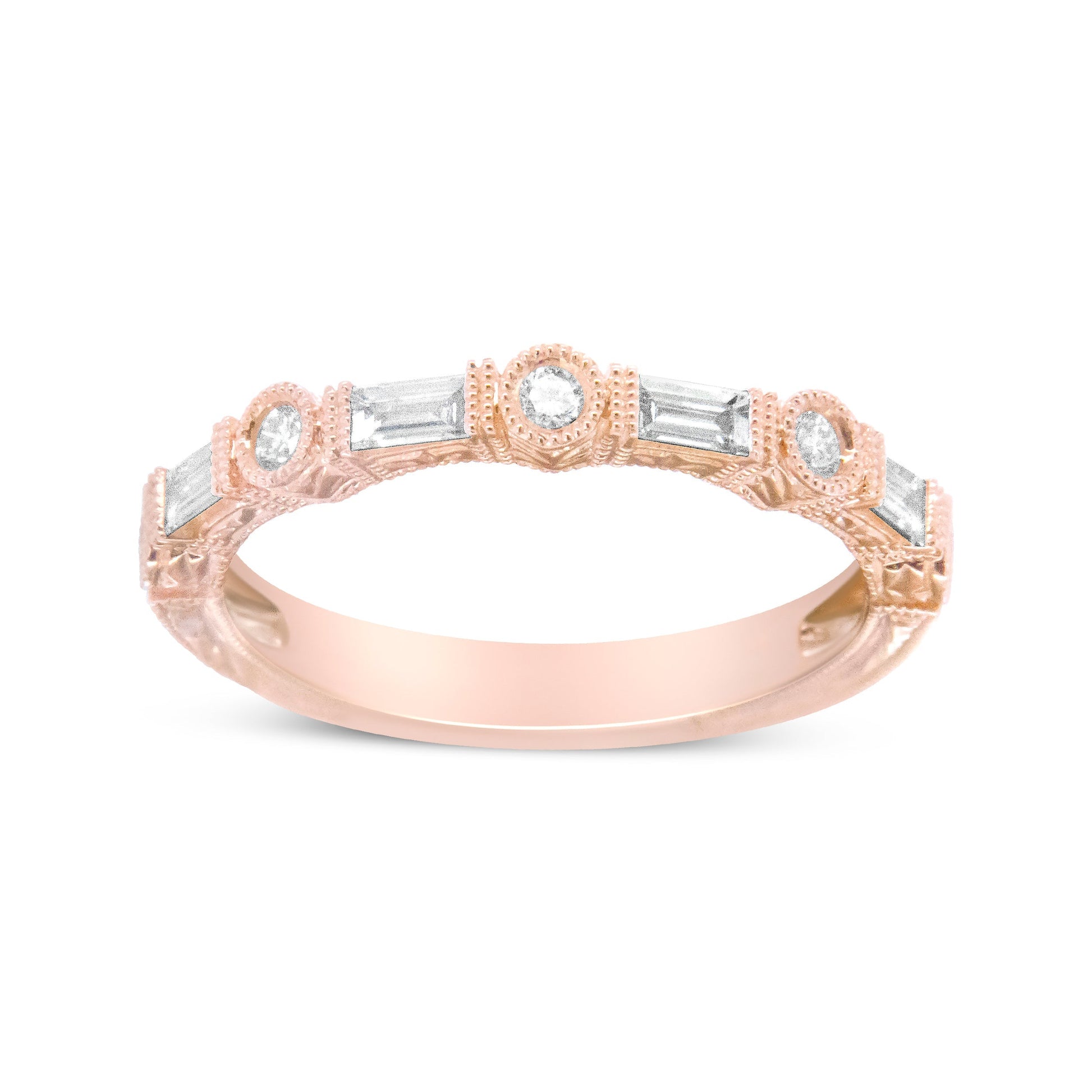 14K Rose Gold 3/8 Cttw Baguette and Round Diamond Bridal Band - (H-I Color, VS1-VS2 Clarity) - Size 6.75 Bids.com