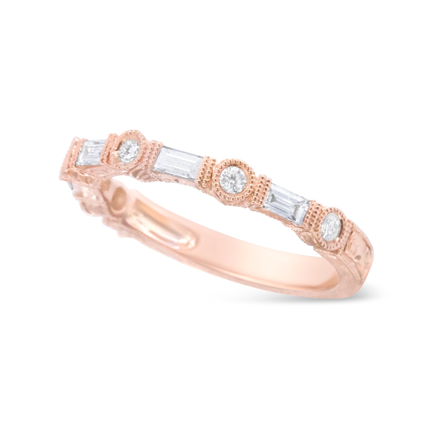 14K Rose Gold 3/8 Cttw Baguette and Round Diamond Bridal Band - (H-I Color, VS1-VS2 Clarity) - Size 6.75 Bids.com