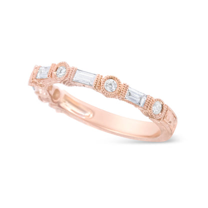 14K Rose Gold 3/8 Cttw Baguette and Round Diamond Bridal Band - (H-I Color, VS1-VS2 Clarity) - Size 6.75 Bids.com