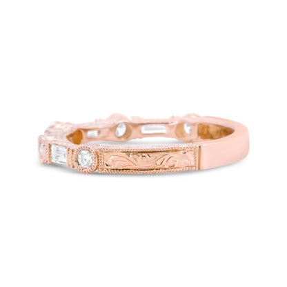 14K Rose Gold 3/8 Cttw Baguette and Round Diamond Bridal Band - (H-I Color, VS1-VS2 Clarity) - Size 6.75 Bids.com