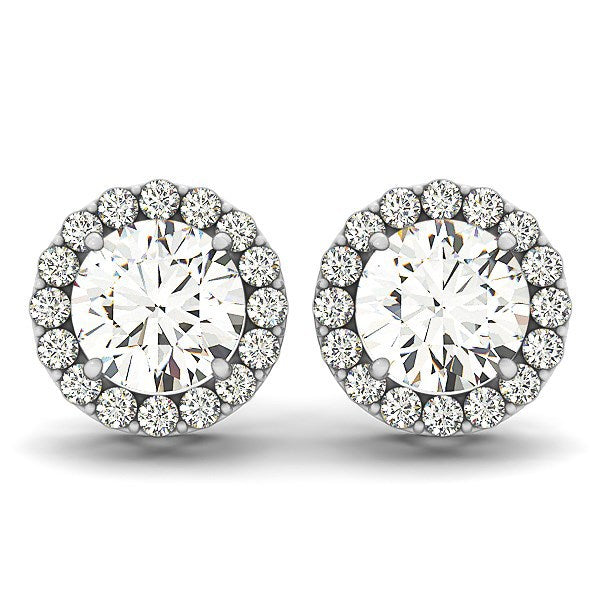 14k White Gold Four Prong Round Halo Diamond Earrings (1 1/6 cttw) Bids.com